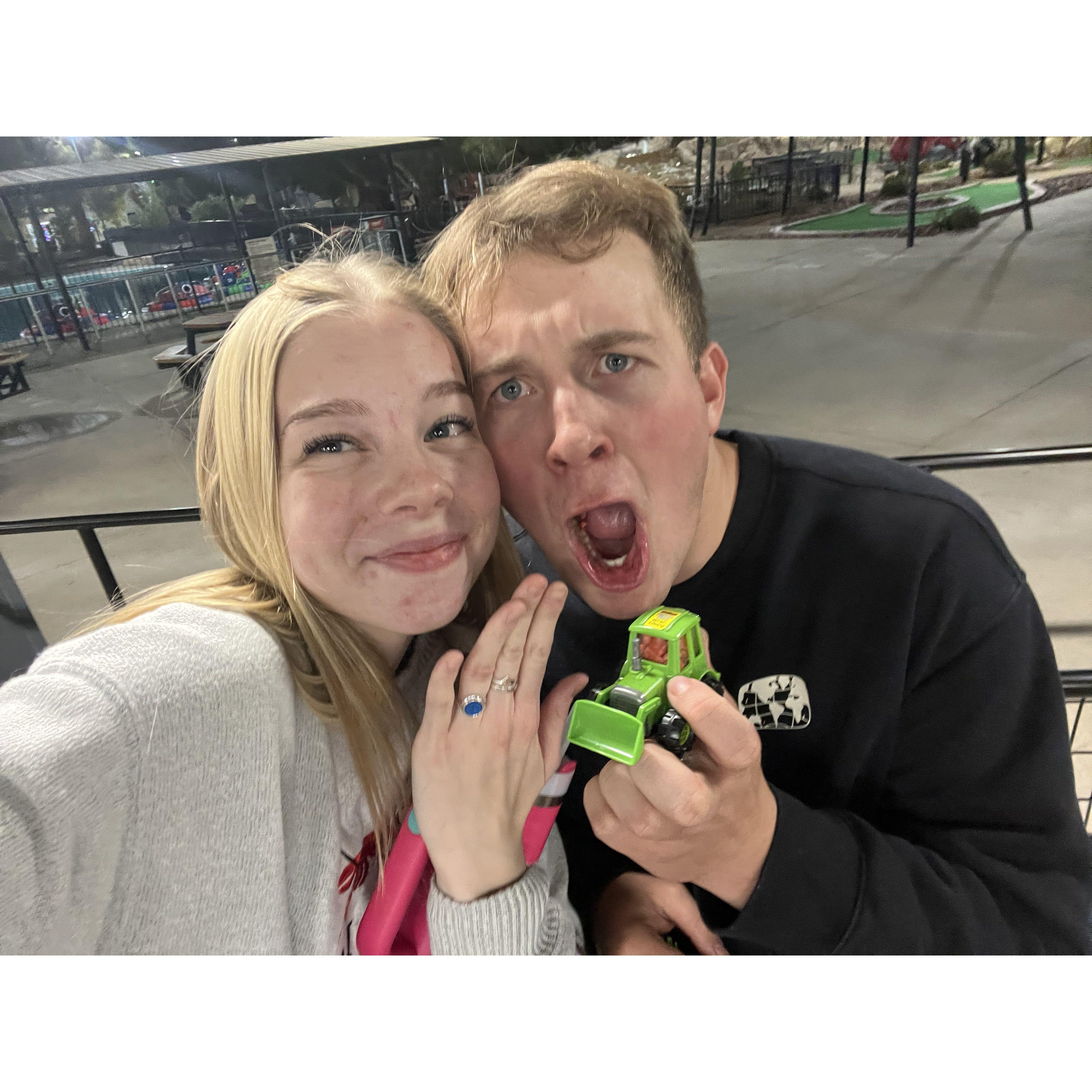 When both of our dreams came true! Jenna got her ring and Micah got a tractor!
