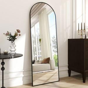 Alizeh Arched Metal Oversized Full Length Mirrors Wall Mirrors with Stand - Black, 64" x 21"