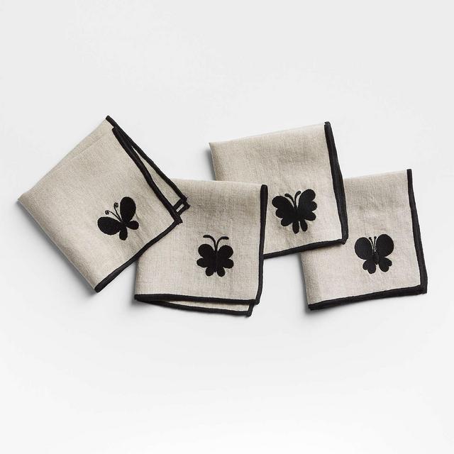 Embroidered Butterfly Botanicals Cocktail Napkins by Lucia Eames, Set of 4