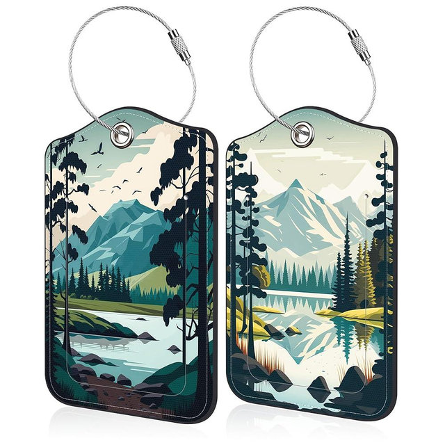 Mesmerizing Mountain Lake Scenery Luggage Tag for Suitcase 2 Pack Leather Luggage Tag with Privacy Flap Name ID Label and Metal Loop for Women Men Travel