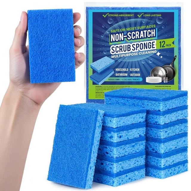 Metflavor Kitchen Sponges, 12 Count, Non-Scratch Scrub Sponge, Dual Sided Cleaning Sponges for Dishes, Kitchen, Bathroom