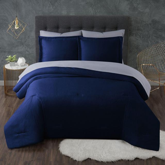 Truly Calm® Antimicrobial Seersucker 7-Piece Reversible Queen Comforter Set in Navy