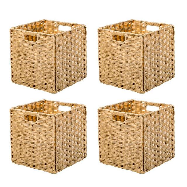 OMERAI Wicker Baskets Storage Square Baskets for Shelves Hyacinth Storage Baskets For Bedroom, Living Room,Nursery Room, Shelves, Pantry Rattan Wicker Cub Baskets 4 Pack 11.8x11.8