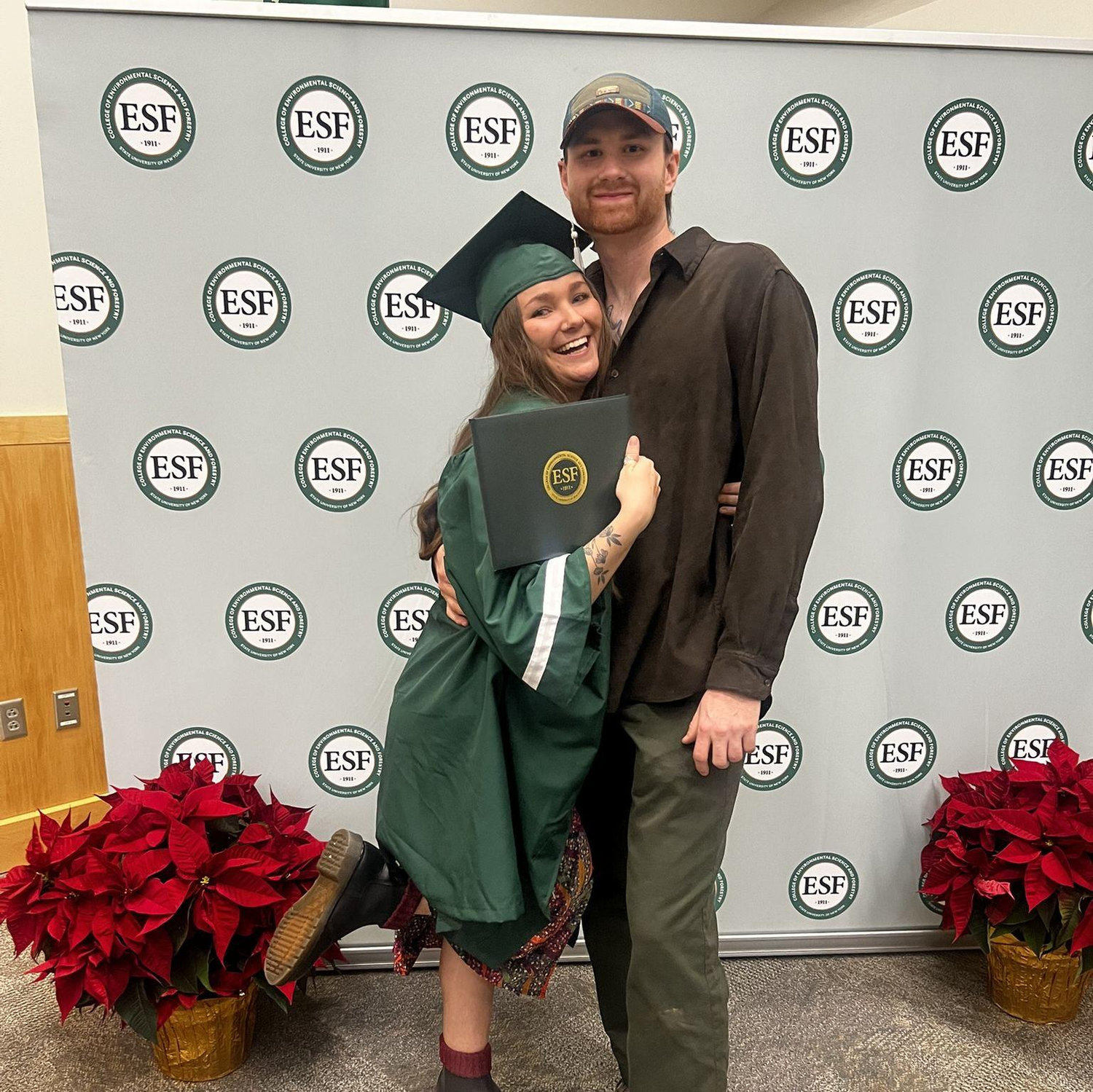 December 9, 2024: Nia graduates from SUNY ESF! She couldn't of done it without the support from James and Kaiser.