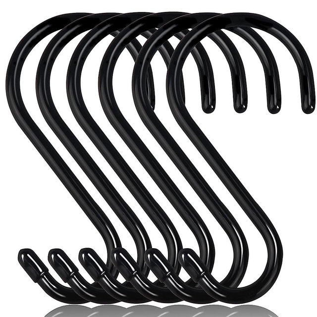 DINGEE 6 Inch Heavy Duty S Hooks, Large S Hooks Vinyl Coated Hooks for Hanging Plants, Sturdy 6 Pack Black Rubber Coated S Hooks Non Slip Metal S Hanger for Hanging Closet,Garden,Bird Feeders,Tools