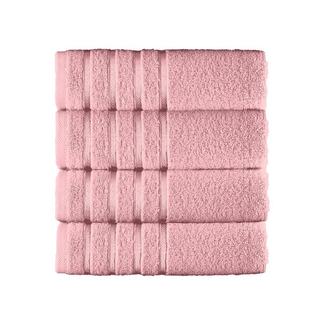 Elegant Comfort 100% Turkish Cotton 4 Lines Viscose Stripe Luxury 4 Pack Hand Towel Set - Ultra Absorbent and Soft 16 x 28 Inch Premium Hotel Spa Quality Towels for Everyday Bath Use, Dusty Rose