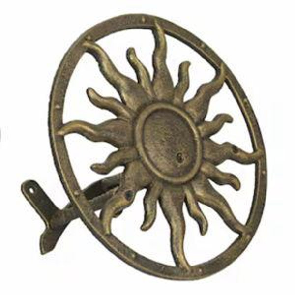 Zeckos Cast Iron Sun Face Decorative Wall Mounted Hanging Garden Hose Holder Bronze