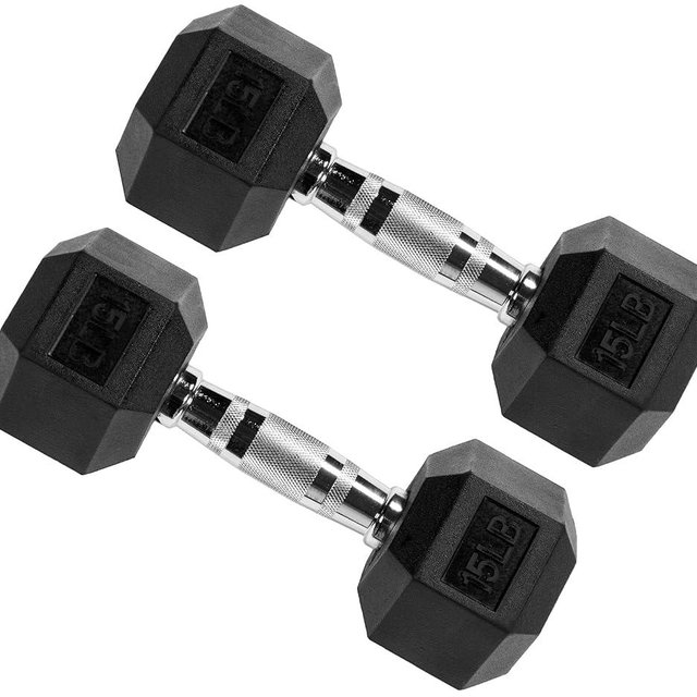 Signature Fitness Rubber Coated Hex Dumbbells Hand Weights for Exercises and Fitness Home Gym, 5-50 lbs, Pairs