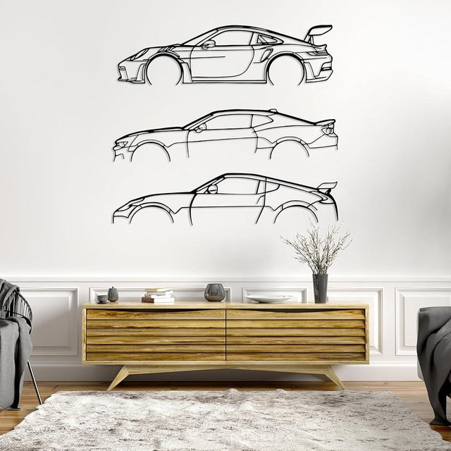 Metal Custom Car Silhouette Wall Art, Your Own Car Personalized Wall Decor, Automobile Decor, Metal Sports Car Silhouette Garage Sign, Car Lovers, Racing Automobile Decor (Black - 20" x 5.5" inch)