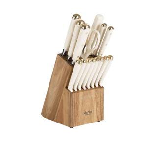 Martha Stewart 16-Piece Lockton Stainless Steel Cutlery Acacia Wood Block Set
