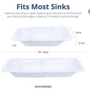 BLUE GINKGO Over the Sink Colander Strainer Basket (7.9 W x 14.5-19.5 L x 2.75 H) - White