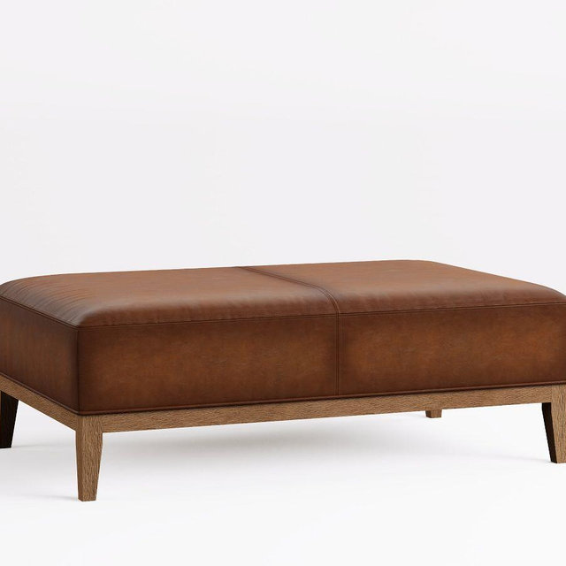 Edgewood Leather Non-Tufted Ottoman, Seadrift Legs, Burnished Saddle