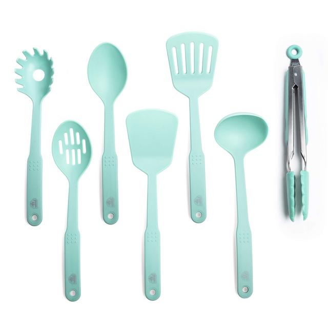 GreenLife CC001729-001 Nylon Cooking Set, 7-Piece, Turquoise, 7pc Utensil, Turqouise