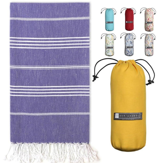 BAY LAUREL Turkish Beach Towel with Travel Bag 39 x 71 Quick Dry Sand Free Lightweight Large Oversized Towels Light