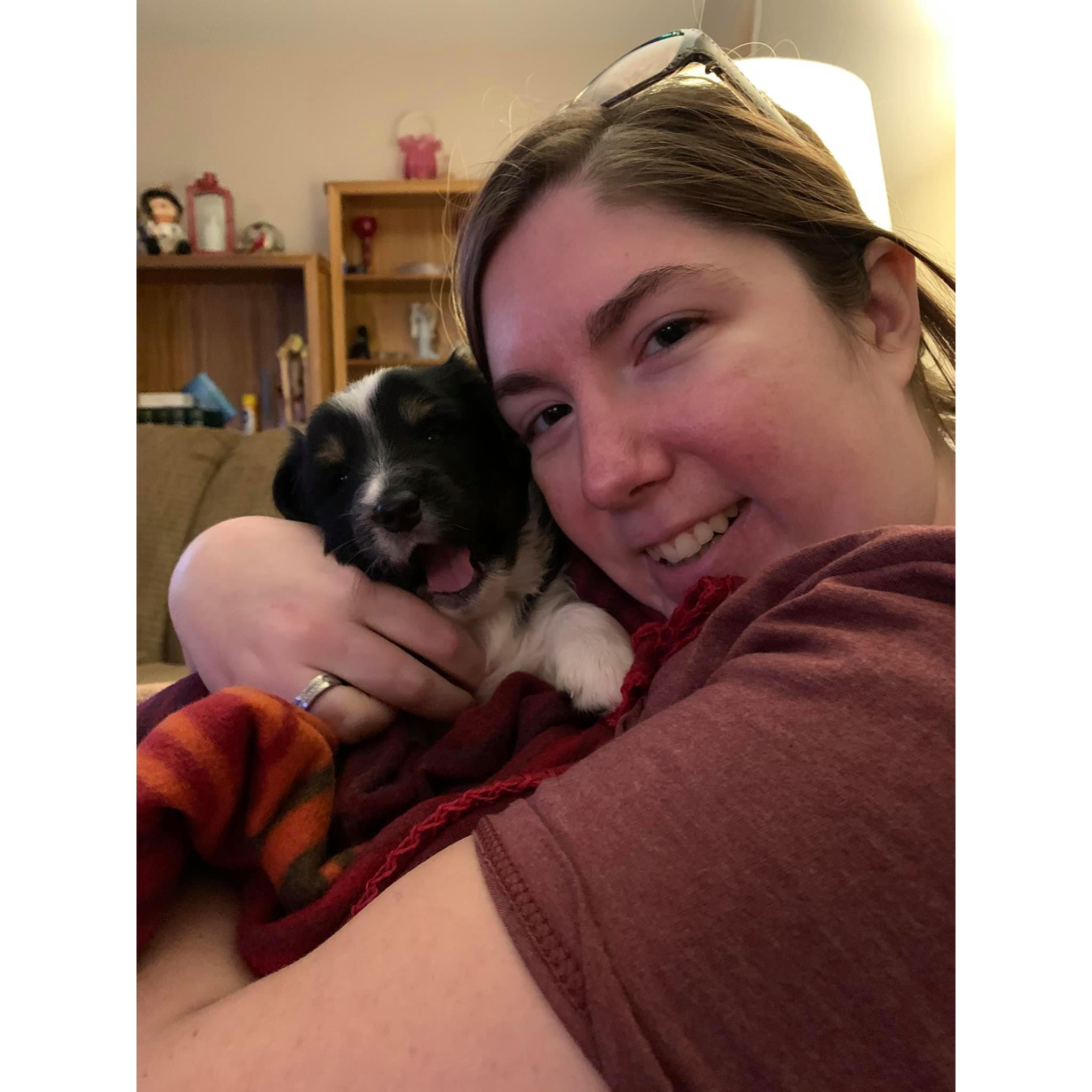 Our first baby, Rufus, meets his mommy