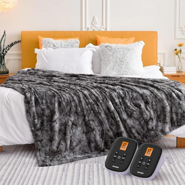 WOOMER Heated Blanket King Size Electric Blanket 90"x 100", Faux Fur Fast Heating, 10 Heating Levels & 0.5-12H Auto Off, Dual Control, Over-Heat Protection, ETL Certification