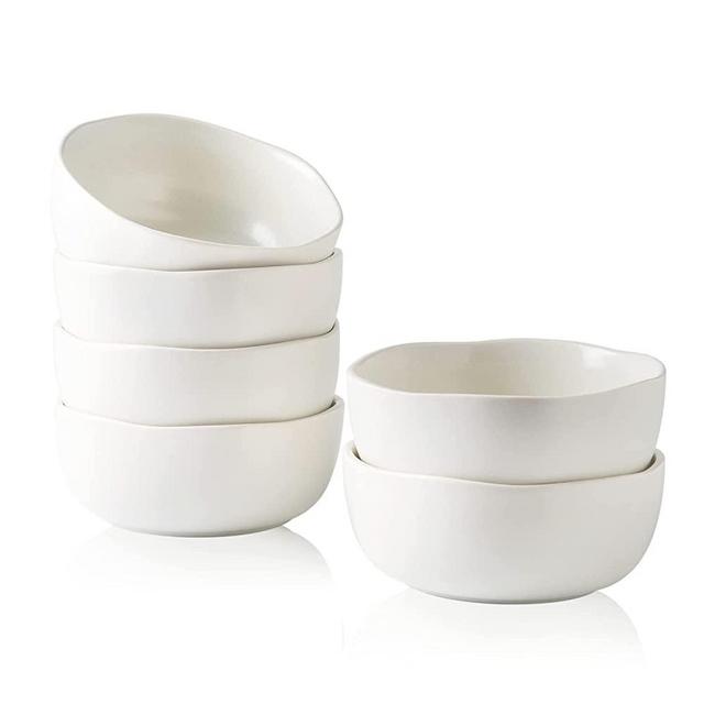 AmorArc Stoneware Cereal Bowls for Kitchen, 28oz Large Ceramic Soup Bowls Set of 6 for Meal, Chip-Resistant Kitchen Bowls with Wavy Rim, Reactive Glaze-Matte White