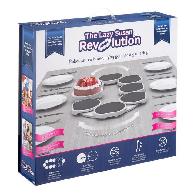 The Lazy Susan Revolution - The First Patented Lazy Susan Turntable for Rectangular Long & Oblong Tables - Expandable Lazy Susan for Kitchen & Dining Tables - Best for Parties & Gatherings.