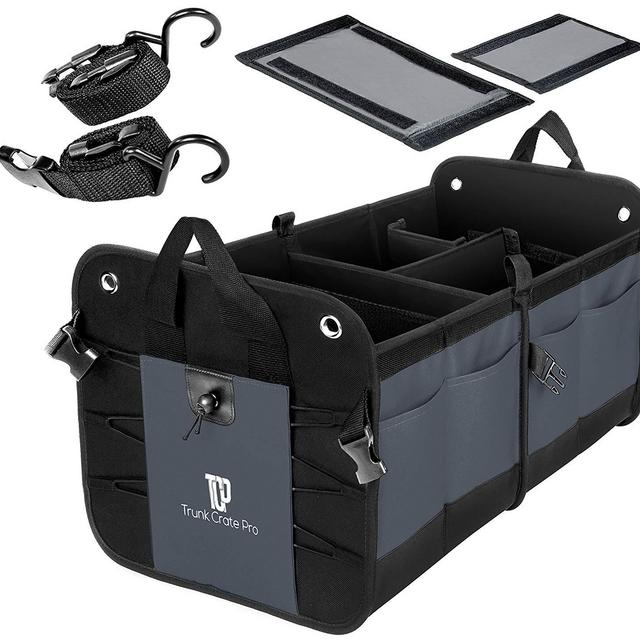 TrunkCratePro Premium Multi Compartments Collapsible Portable Trunk Organizer for auto, SUV, Truck, Minivan (charcoal. gray) New Version