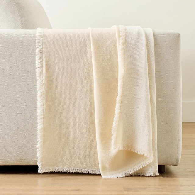Noemi Wool Throw, Ivory, 50" x 60"