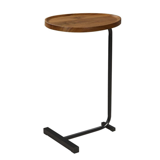 Uisoal C-Shaped End Table for Couch, Modern Side Table for Living Room Bedroom, C Table with Metal Frame Slide Under Sofa and Bed, 17.7" L x 13.9" W x 26.4" H, Brown and Black