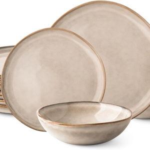 AmorArc Ceramic Dinnerware Sets,Handmade Reactive Glaze Plates and Bowls Sets,Highly Chip and Crack Resistant | Dishwasher & Microwave Safe Dishes Set,Service for 4 (12pc)