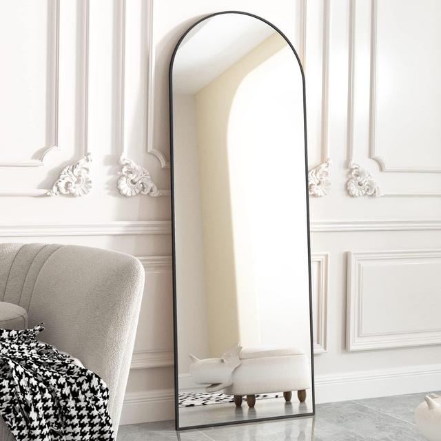 HOMLUX 21"x64" Arched Full Length Mirror with Black Aluminum Frame, Free Standing, Leaning, Wall Mounted