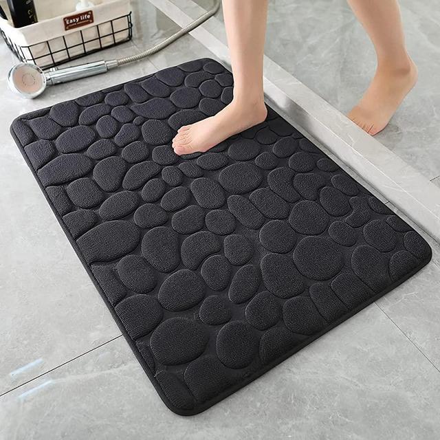 YIHOUSE Memory Foam Bath Mat Cobblestone Bathroom Rugs Super Water Absorbent Bath Mats for Bathroom Machine Washable Bath Rugs(17 x 24 ,Black)