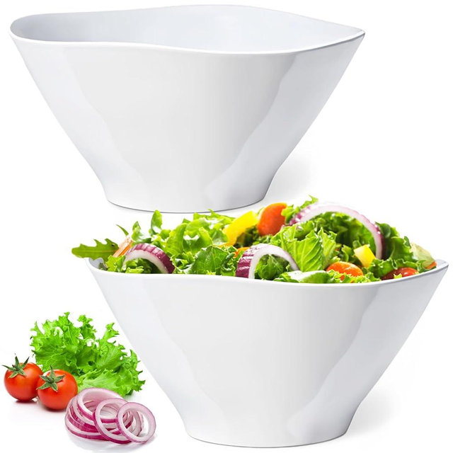 Qxbekmor 10" Salad Bowls, 114 oz. Unbreakable Plastic Serving Bowls for Salads, Fruits, Entertaining, Dinner Parties, Microwave & Dishwasher Safe, BPA-free, Set of 2