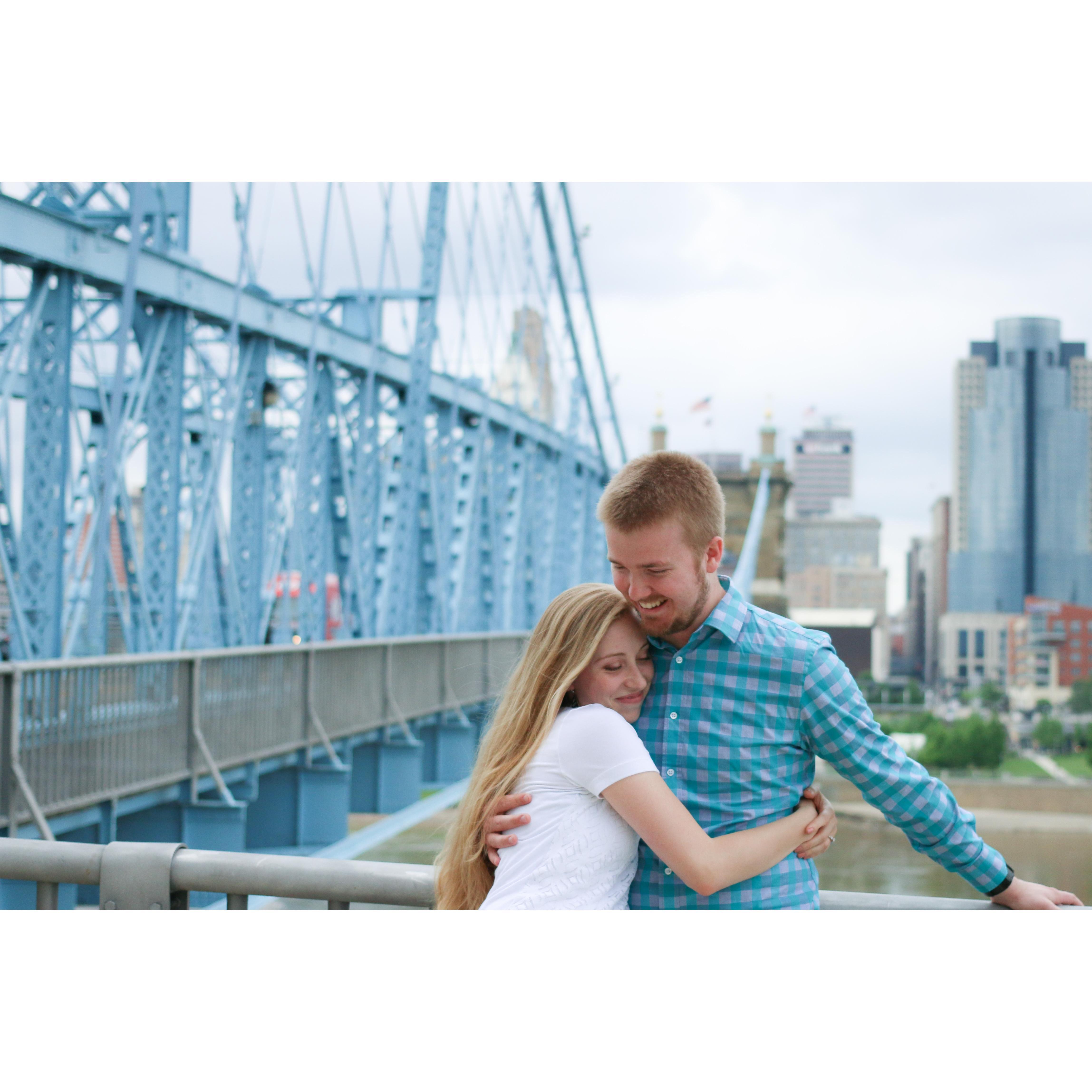 A beautiful engagement photo taken by our talented friend Trisha on Cincinnati's Roebling Bridge.