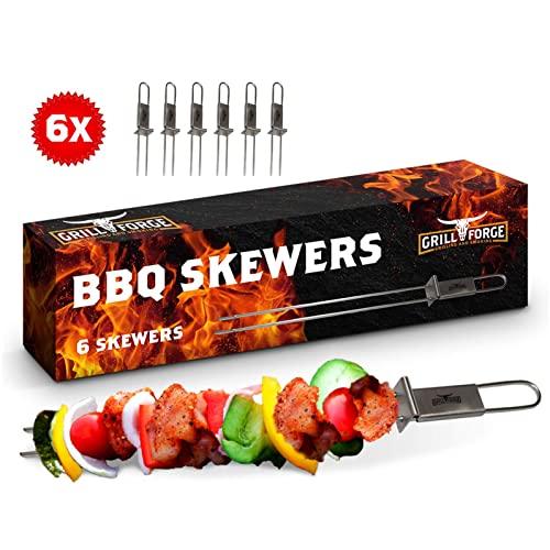 Skewers for Grilling-Metal BBQ Kabob Skewer Set of 6-Stainless Steel-Double Pronged Design is Easy for Cooking Meat, Vegetable & Fruit Shish Kabobs-Covenient Slider to Remove Your Food-Reusable!
