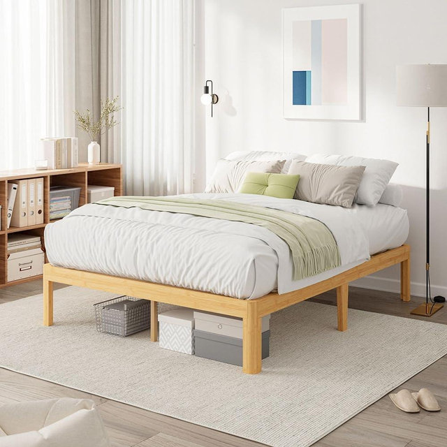 Viisari Bamboo Bed Frame Full with Steel Slats Bamboo Bed Frame Solid Bamboo Foundation No Box Spring Needed Easy Assembly 14 Inch Platform Bed Frame Ample Under-Bed Storage Noise-Free