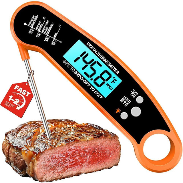 Meat Thermometer Digital - Instant Read Food Thermometer for Cooking Grilling, Candy, Liquid, Griddle Probe Kitchen Gadgets Essentials BBQ Accessories, Valentines Day Gifts for Him Her, Orange