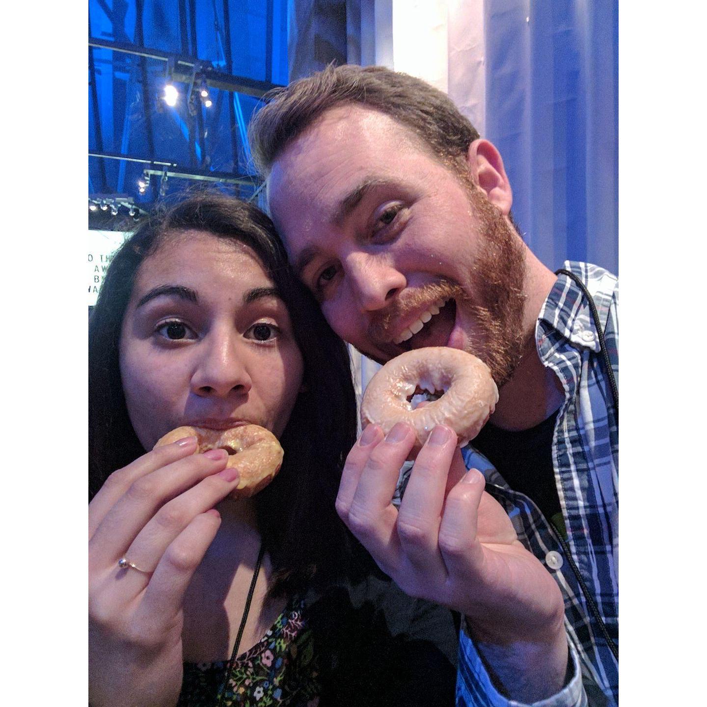 Jeremy's team at Microsoft was honored at the 2017 GeekWire Awards, hosted at the Museum of Pop Culture. Here we're enjoying some victory donuts!