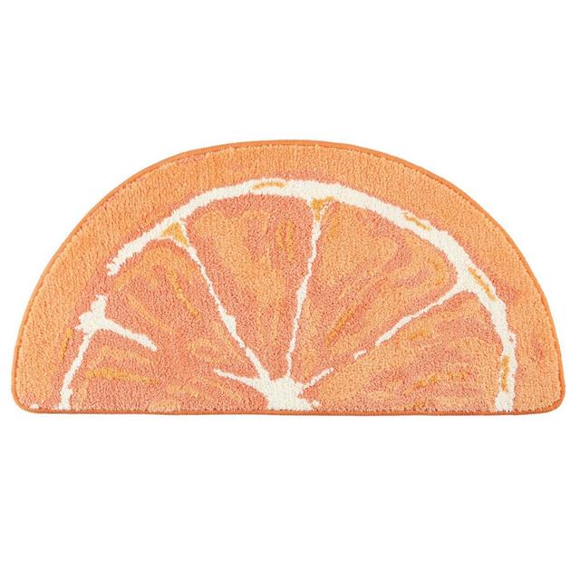 TOWN & COUNTRY PLAY Citrus Slice Orange Half Circle Shaped Bath Mat, Absorbent Tufted Floor Mat, Machine Washable, Orange, 34.7"x18.1"