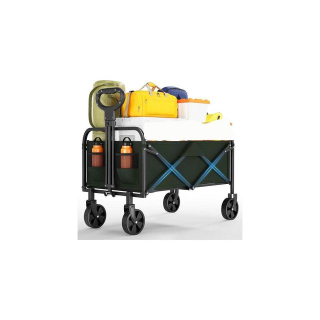 Foldable Utility Wagon with All-Terrain Wheels, 200LBS Capacity, Collapsible Wagon Carts w/ Drink Holders & Adjustable Handle for Camping & Shopping