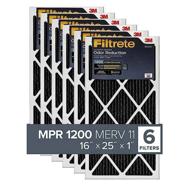 Filtrete 16x25x1 Air Filter, MPR 1200, MERV 11, Allergen Defense Odor Reduction 3-Month Pleated 1-Inch Air Filters, 6 Filters