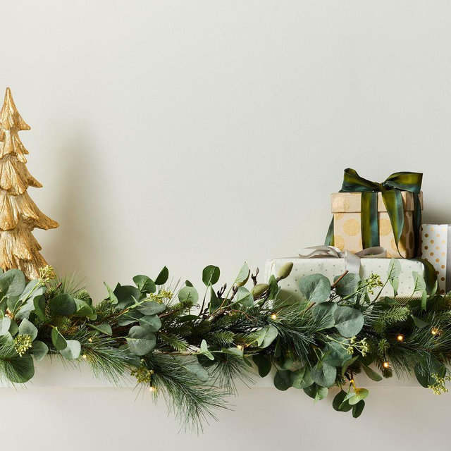 Pre-Lit Faux Silver Dollar Eucalyptus and Pine Colle Garland, 10 Ft.