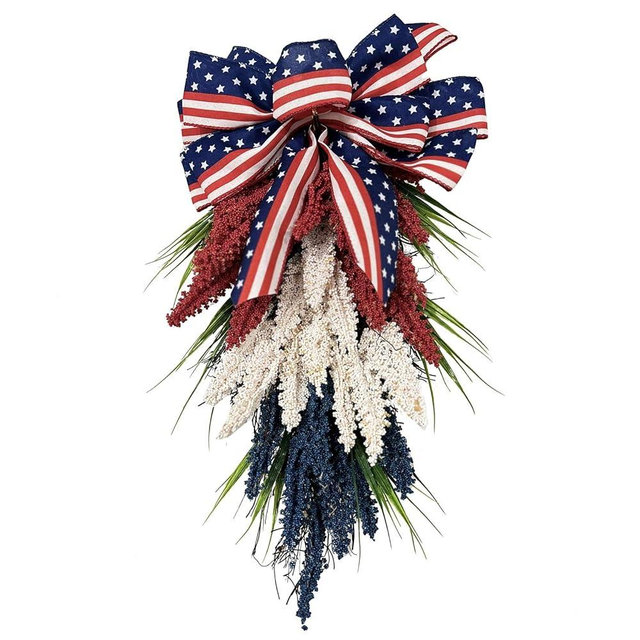 19.7 Inch Patriotic Wreath for Front Door 4th of July Wreath Independence Day White Blue Red Garland for Memorial Day Veterans Day Front Door Decoration Hanging Ornaments