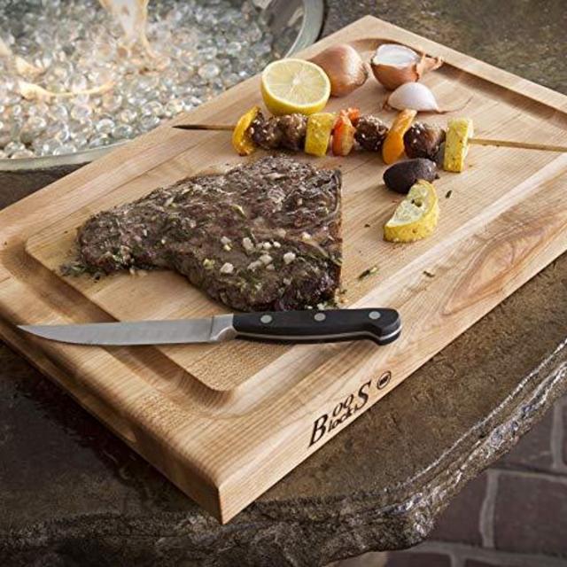 John Boos Reversible Maple BBQ Cutting Board with Juice Groove, 18" x 12" x 1.5 Inches