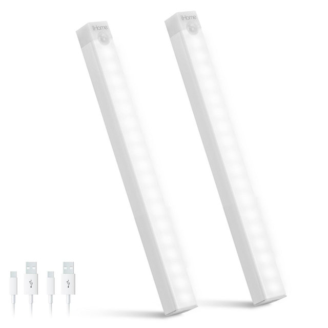 iHome 8" Rechargeable Motion Sensing LED Light 2-Pack, 3000K Warm Light, 2 Modes, Easy Installation