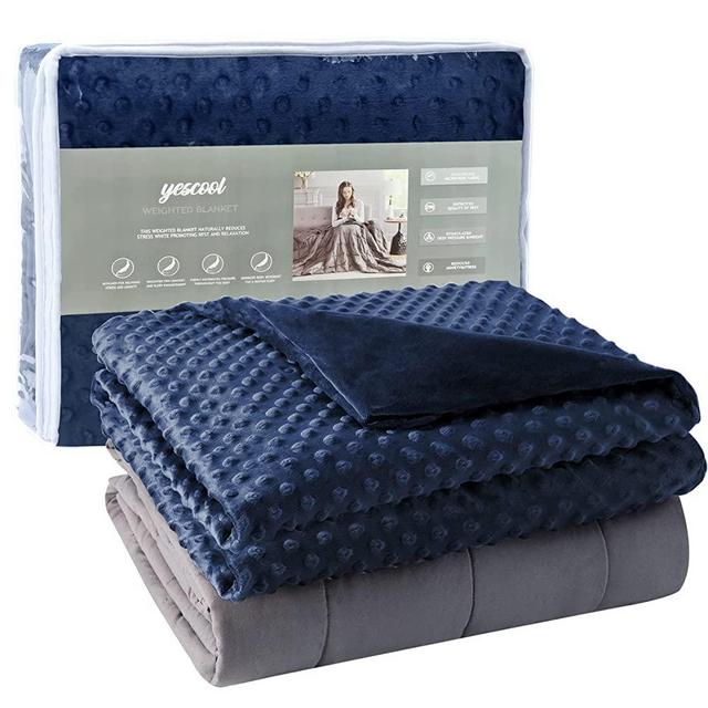 Yescool Weighted Blanket with Removable Cover, Weighted Blanket Queen Size 20lbs 60"x80"for Adults, Heavy Blanket with Minky Duvet Cover,Warm Cozy Thick Throw Blanket with Premium Glass Beads (Blue)