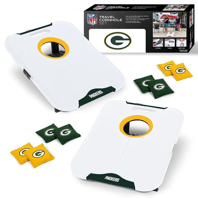 Wild Sports NFL Green Bay Packers Pro Football All-Weather Cornhole Set - Travel Bean Bag Toss Set Includes 8 Bean Bags