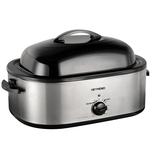 Roaster Oven, 20Qt Turkey Roaster Oven Buffet with Self-Basting Lid, 1450W Electric Roaster Oven with Cool-Touch Handles, Stainless Steel Roaster Oven with Removable Pan and Rack, Silver
