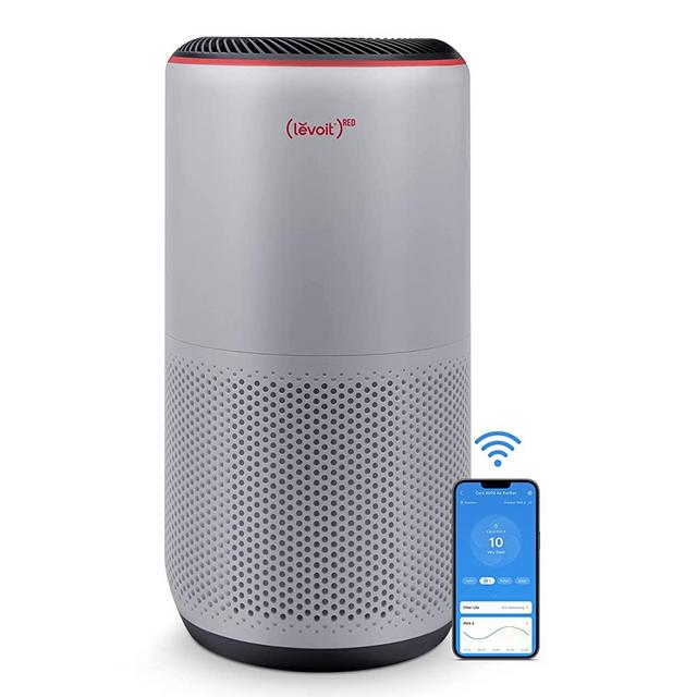 LEVOIT Air Purifiers (RED) for Home Large Room, Smart WiFi and PM2.5 Monitor H13 True HEPA Filter Remove Up to 99.97% of Particles, Pet Allergen, Smoke, Dust, Auto Mode, Alexa Control, 990 sq.ft, Gray