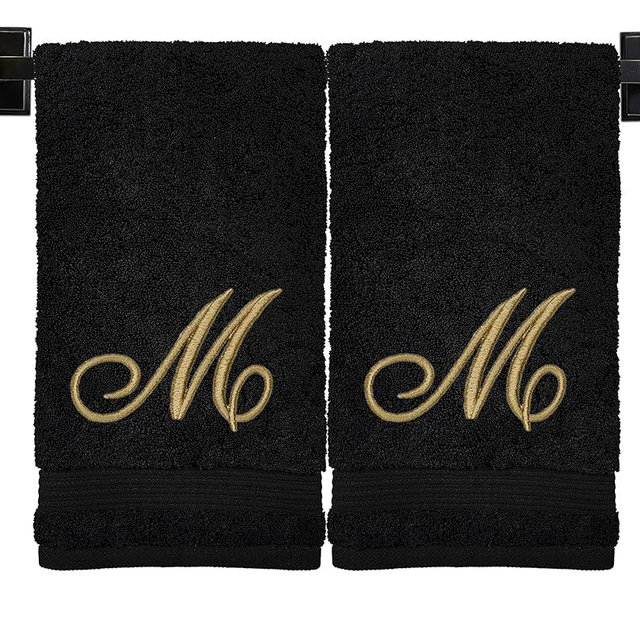Custom Luxury Towels Monogrammed Hand Towels for Bathroom | Set of 2 | Genuine Turkish Towels | Choose Towel and Thread Color | A - Z | Monogrammed Towels with Embroidered Script Font