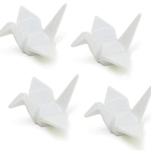 Happy Sales HSCRCRN4, set of 4 White Porcelain Crane Rests / Chopstick Rest set