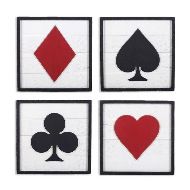 Poker Wall Art Decor Game Room Decor Framed Wooden Square Accessories Hanging Vintage Rustic Masculine Decorative Wall Signs for Boy Man Room Living Room Bedroom Gift for Gaming Lover, Set of 4