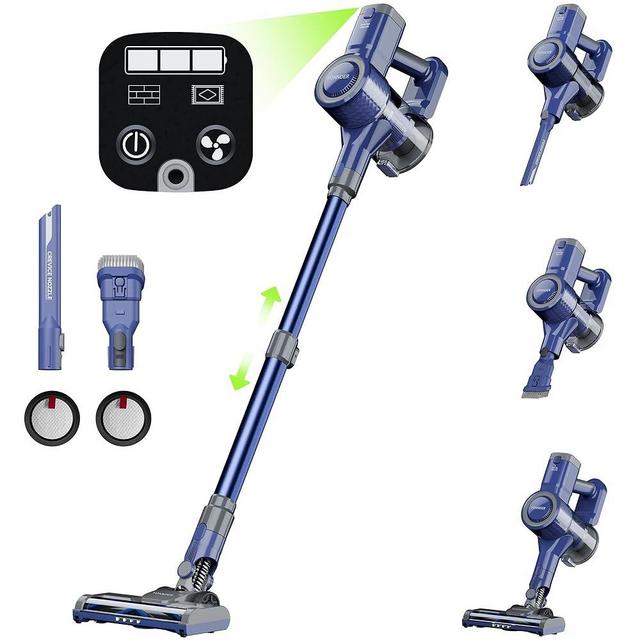 E1 Cordless Vacuum Cleaner - Brushless Motor, Rechargeable, 35 min Runtime on Hard Floor, 18 min for Carpet, Detachable 2000mAh 22.2V Li-ion Battery, LED Brush Headlight, Pet Hair, Carpet, Hard Floor