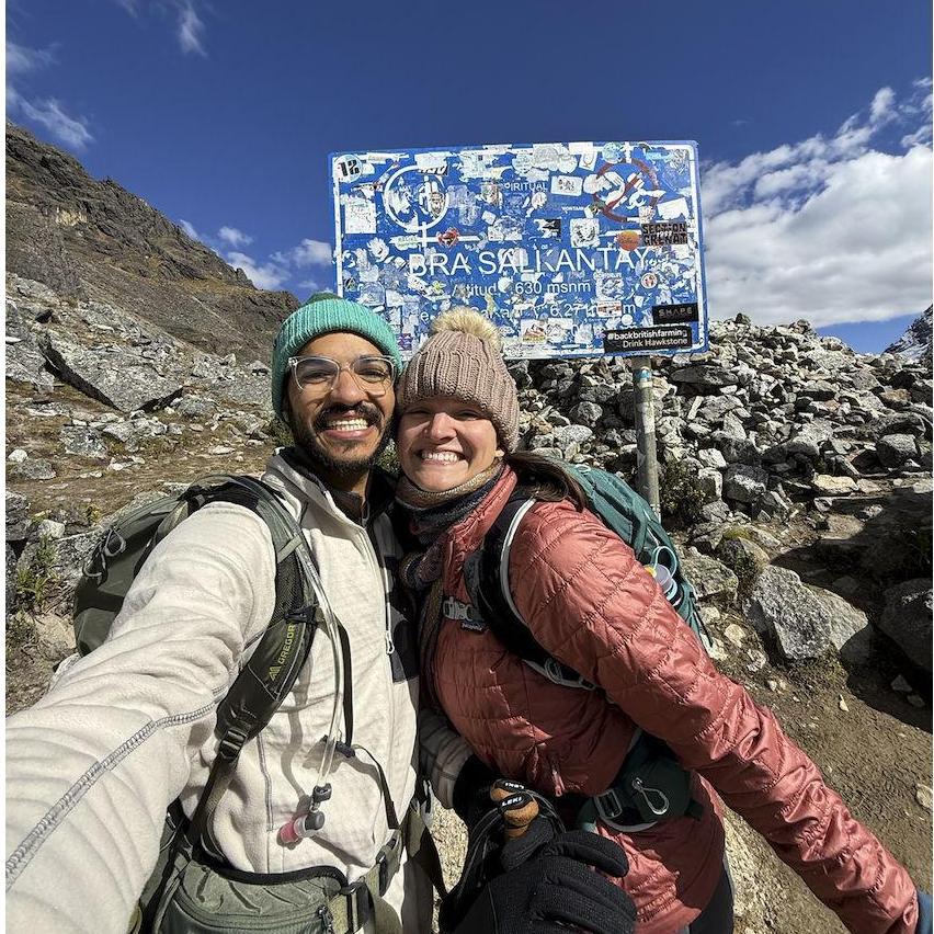 At the top of Salkantay Pass (over 15,000 feet high!) in Peru.